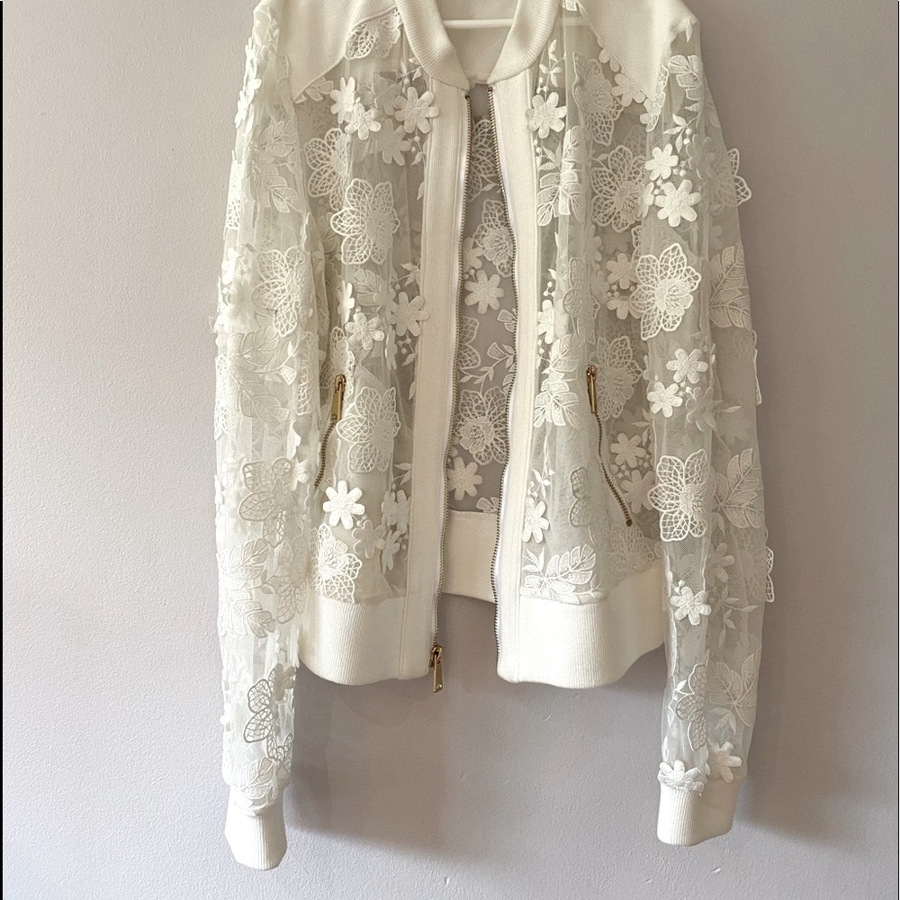 Boston Proper White Floral Jacket